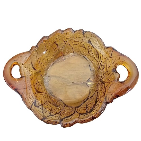 Vintage Indiana Glass Tiara Sweet Pear 2 Handled Bowl 7" Burnt Honey Amber Dish - Picture 1 of 7